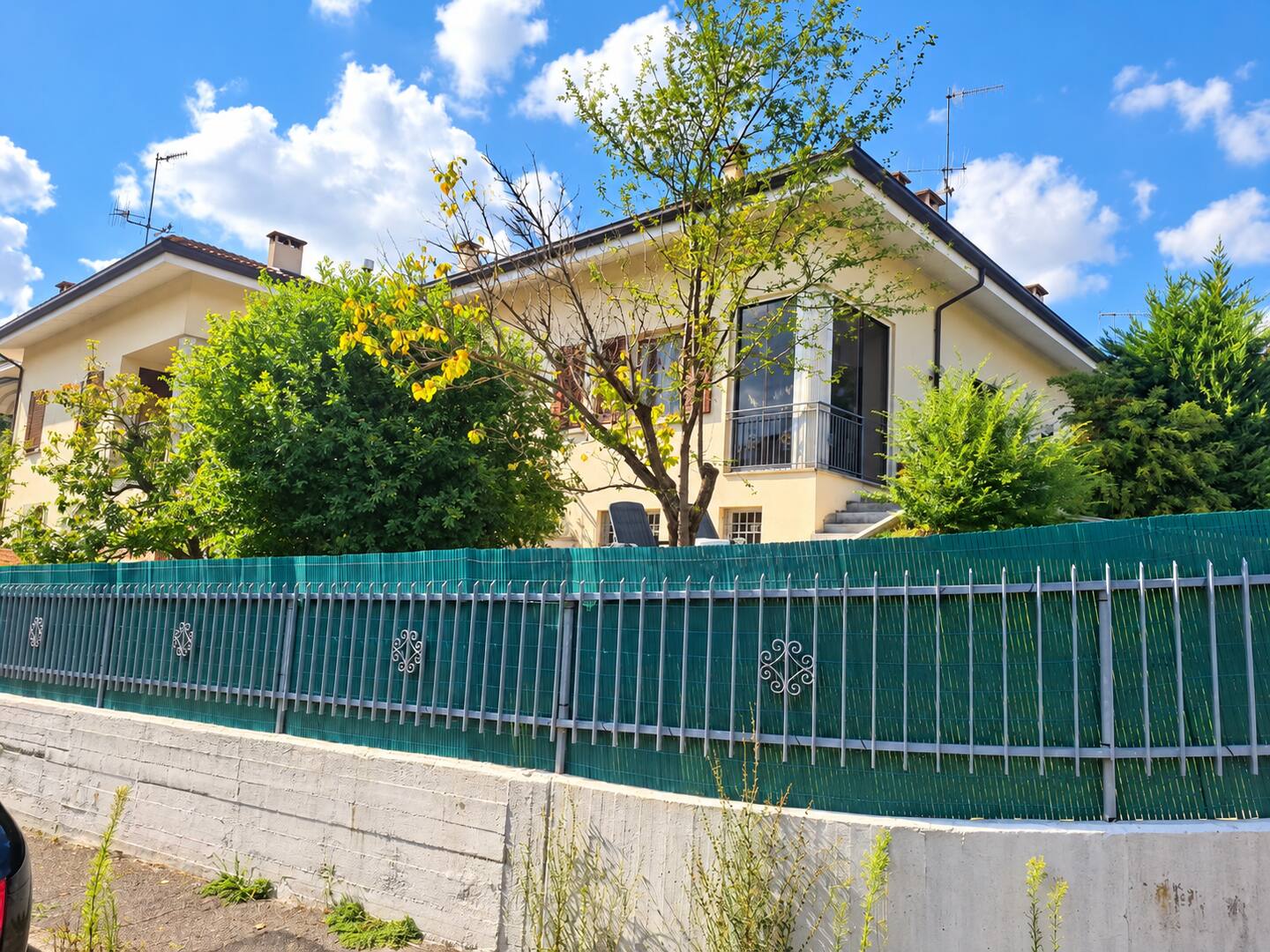 The house seen from the garden, among the trees