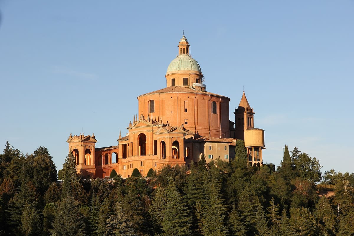 The Sanctuary of the Madonna di San Luca among the trees on the Colle della Guardia