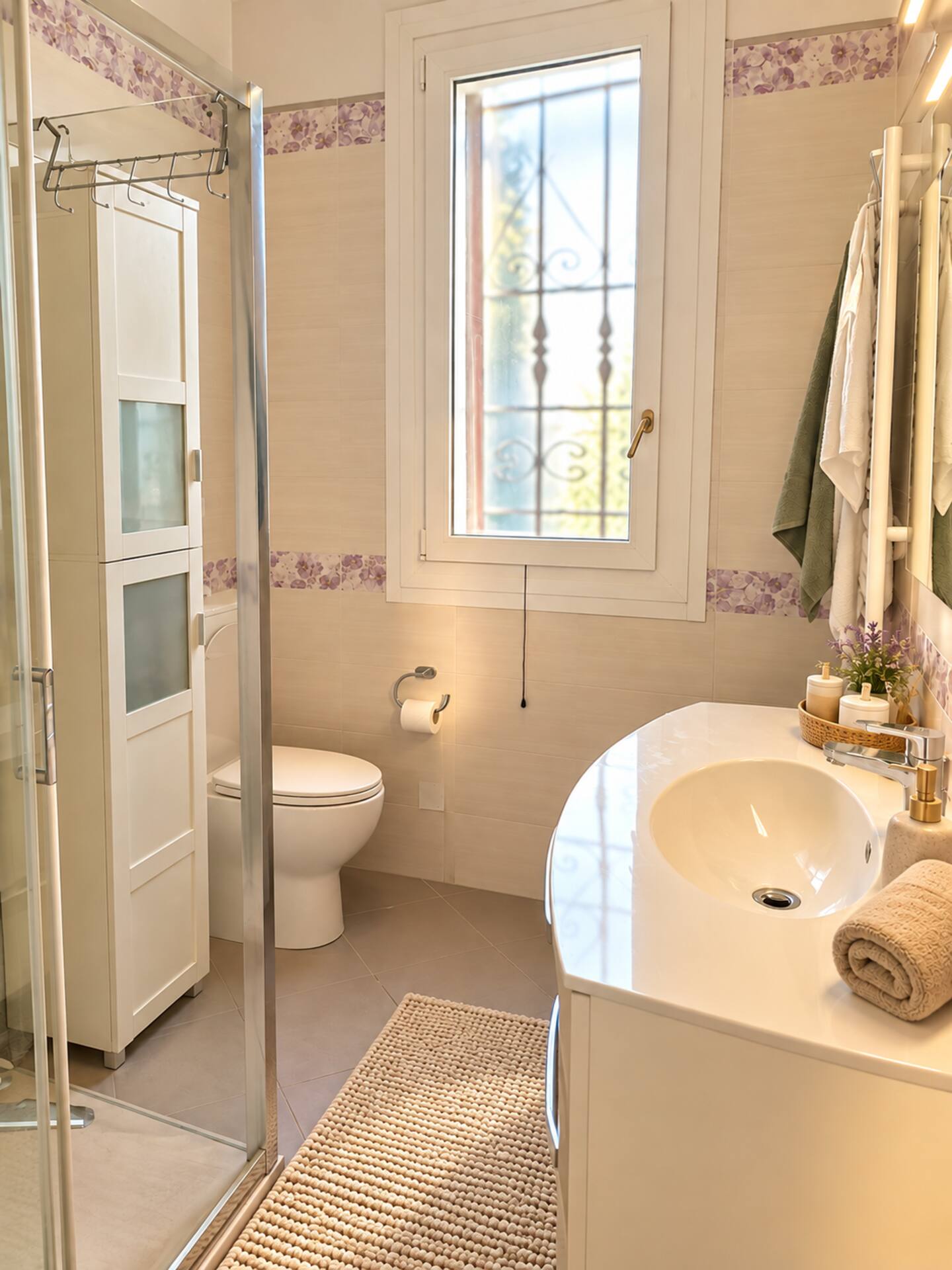The bright upper-floor bathroom with window